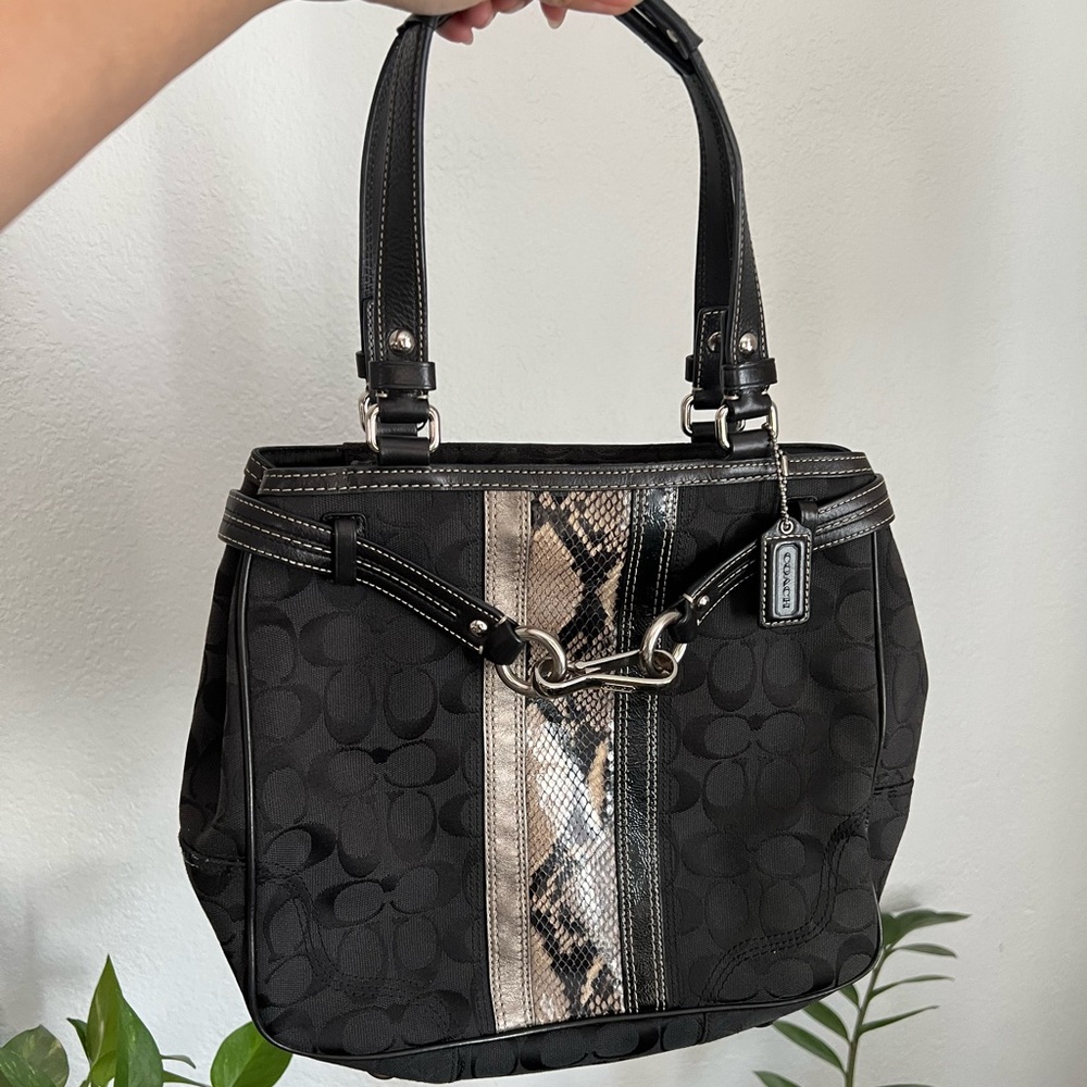 SOLD Coach Nancy Signature Black Snake Print Tote Bag